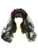coiffure lolita style gothique bicolore ornement métallique avec fleur noire Tea party et Voile Accessoire Déguisements Halloween