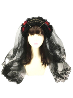 coiffure lolita style gothique bicolore ornement métallique avec fleur noire Tea party et Voile Accessoire Déguisements Halloween