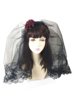 coiffure lolita style gothique bicolore Tea party avec dentelle et fleur noire et Voile Déguisements Halloween