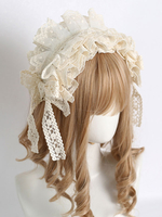 Coiffure Mignonne Lolita Accessoires Beige Volants Nœuds Dentelle