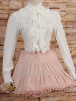 Col haut blanc Lolita Blouse manches longues à volants Déguisements Halloween