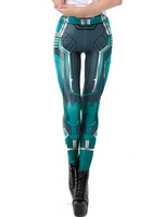 Collants Capitaine Marvel Bleu Vert Leggings Femme Super Vert Déguisements Halloween