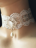 collier lolita baroque faux col jacquard Tea party Accessoire en fibre polyester avec perles ornement métallique Déguisements Halloween
