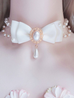 Collier Lolita Blanc Faux Perles Nœuds Doux Accessoires Lolita