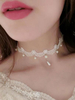 collier lolita en nylon classique faux col unicolore avec dentelle"idienne blanche noire Déguisements Halloween