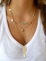 Colliers Métal Blond Multicouche Plume Kallaite Collier Femmes Bijoux