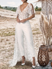 Combiansion de mariée tenue mariage civil col V manhce courte avec traîne