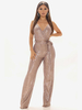 Combinaison À Paillettes Col V Avec Ceinture Tenue Chic Soirée Femme