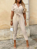 Combinaison abricot femme col rabattu manches courtes mélange de coton combinaison dété maigre