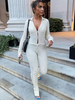 Combinaison blanche Encolure crantée Manches longues Boutons Stretch Lycra Spandex Skinny Summer One Piece Outfit