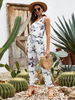 Combinaison blanche pour femme à col en V sans manches en polyester