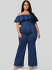Combinaison bleu marine grande taille pour femme hors de lépaule manches courtes volants tenue dété décontractée une pièce