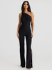 Combinaison Chic Fendue Femme En Polyester Noire À Une Épaule Nue À Lacets