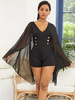 Combinaison Court Femme avec Traîne Moulant à Col Décolleté en V Coupe Cintrée avec Boutons Unicolore