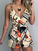 Combinaison Court Imprimé Fleurie Femme Eté Sexy avec Bretelles à Col Décolleté en V Coupe Cintrée avec Dos Nu