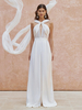 Combinaison de mariée Cou original en chiffon détail zip Robes de mariée