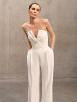 Combinaison de mariée Cou original en tulle détail zip Robes de mariée