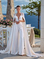 Combinaison de mariée en dentelle blanche longue jusquau sol deux pièces col en V sans manches taille naturelle