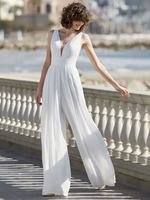Combinaison de mariée en polyester longueur au sol col en V sans manches taille naturelle ivoire