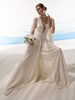 Combinaison de mariée en tissu satiné avec ceinture longueur au sol ligne a col en V manches longues ivoire