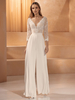 Combinaison de mariée haut en dentelle col V manche longue zip sur dos pantalon en satin