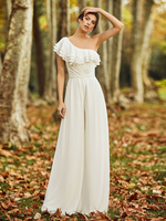 Combinaison de mariée tenue de mariage à une épaule en crêpe