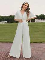 Combinaison de mariée tenue de mariage civil col v manche courte