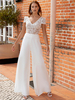 Combinaison de mariée tenue de mariage col V manche courte