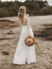 Combinaison de mariée tenue de mariage col v manche longue haut en dentelle pantalon en mousseline
