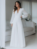 Combinaison de mariée tenue de mariage en mousseline de soie longueur au sol col en V manches longues ivoire