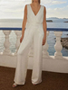 Combinaison de mariée tenue de mariage ivoire Jacquard col en V sans manches taille surélevée