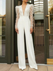 Combinaison de mariée tenue de mariage top en dentelle manche longue pantalon en satin strech