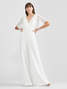 Combinaison de mariée tenue de mariée blanche col V manche courte zip sur dos