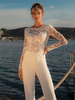 Combinaison de mariée tenue soirée cocktail mariage col bateau manche longue