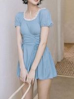Combinaison de natation Sweet Lolita bleu ciel clair à lacets en dentelle à manches courtes