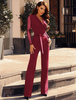 Combinaison Femme À Col Rabattu Noué À Manches Longues Jumpsuit