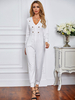 Combinaison Femme Blanche Manches Longues Boutons Polyester Droite Tenue été Une Pièce