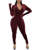 Combinaison femme bordeaux col en V manches longues fermeture éclair velours combishort dété