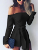 Combinaison Femme Courts Shorts Etés Moulants avec Manches Longues avec Epaules Dénudées Coupe Cintrée Unicolore Combinaisons Sexy