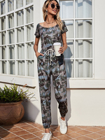 Combinaison femme Hunter Green Jewel Neck manches courtes Polyester Combishort dété en vrac