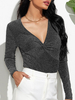 Combinaison Femme Noir Col En V Manches Longues Zipper Couches Polyester Tenue Dété Une Pièce