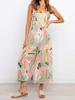 Combinaison femme rose imprimé floral col carré sans manches volants surdimensionné hors de lépaule Polyester large été une pièce tenue