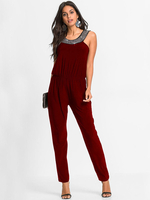 Combinaison Femme Vêtements de Travail Strass Combinaison Sans Manches