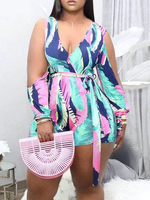 Combinaison grande taille pour femme à col en V sans manches motif imprimé à lacets combinaison vert menthe en polyester