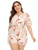 Combinaison grande taille pour femme col bijou manches courtes imprimé floral polyester tenue une pièce décontractée