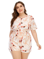 Combinaison grande taille pour femme col bijou manches courtes imprimé floral polyester tenue une pièce décontractée
