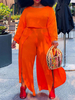 Combinaison grande taille pour femme col bijou manches longues tuyauterie polyester combinaison orange rouge