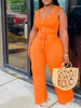 Combinaison grande taille pour femme col carré sans manches en polyester orange rouge combinaison