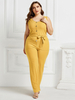 Combinaison grande taille pour femme jaune col en U sans manches en polyester combinaison décontractée une pièce tenue