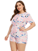 Combinaison grande taille pour femme rose col bijou manches courtes imprimé floral polyester tenue décontractée une pièce